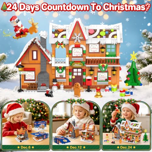 Gingerbread House Building Block Set for Kids & Adults - 24-Day Christmas Advent Calendar