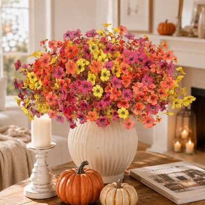 Artificial Fall Mums Flowers for Outdoors - Multicolor 12 Bundles