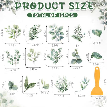 15 Pcs Eucalyptus Non Slip Shower Floor Stickers Bathtub Anti-Slip Decals
