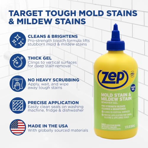 Zep Mold & Mildew Stain Remover Gel - 12 Fl Oz - Vertical Surface Cleaner