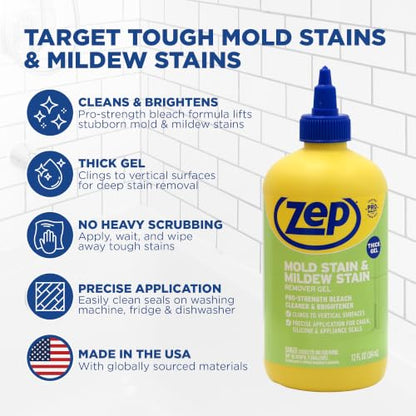 Zep Mold & Mildew Stain Remover Gel - 12 Fl Oz - Vertical Surface Cleaner