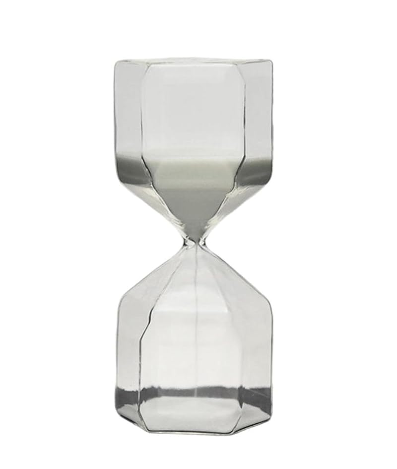 15 Minute Hexagonal Diamond Shape Hourglass Timer, High Borosilicate Glass Desk Clock – White Variation