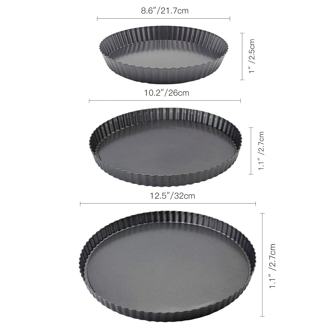 Meichu Tart Pans with Removable Bottom Set of 3, 8 inch 10 inch 12 inch Round Non stick Quiche Pans Cake Pans for Baking Pizza Fruit Mousse Christmas Dessert