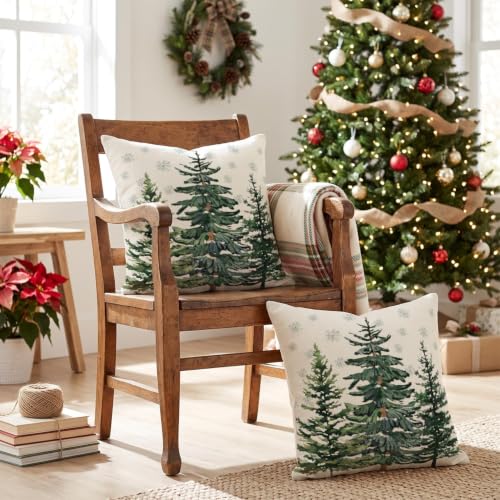 Christmas Tree Pillow Covers Set of 2 - 22x22 Inch Holiday Decor