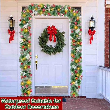 9Ft Prelit Christmas Garland with 50 Warm White Lights & Holiday Ornaments - Indoor Outdoor Decor