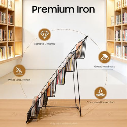 6-Tier Wire Magazine Rack - Black Metal Countertop Book & Brochure Organizer