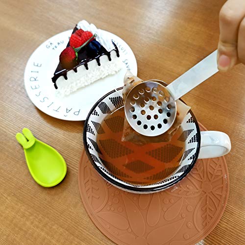 SNAIL GARDEN 2Pcs Stainless Steel Tea Bag Tongs, Round Tea Bag Squeezer with 2Pcs Bunny Silicone Tea Bag Holders & Rests- 6inch Tea Bag Strainer Clips Herb or Sugar Ice Cube for Kitchen Bar Tools