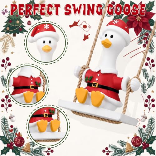 Christmas Swinging Santa Goose Car Hanging Ornament - Rearview Mirror Decor