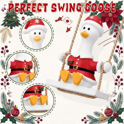 Christmas Swinging Santa Goose Car Hanging Ornament - Rearview Mirror Decor