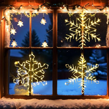 Glooglitter 6 Pack 13-Inch Christmas Snowflake Window Lights - Warm White, USB Powered, 8 Modes