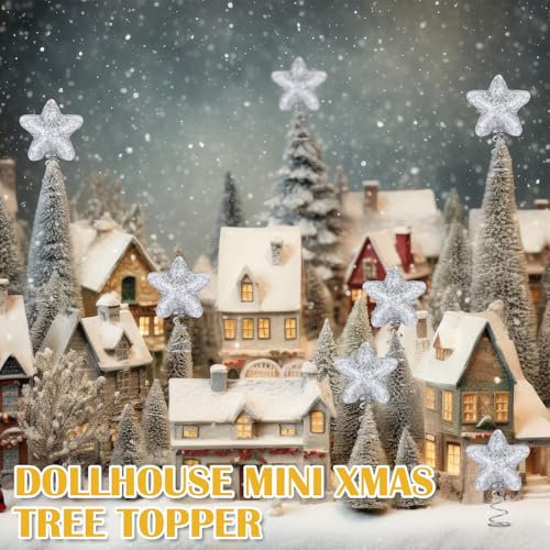 Mini Silver Star Christmas Tree Topper Glitter 12 Pack - Holiday Decor