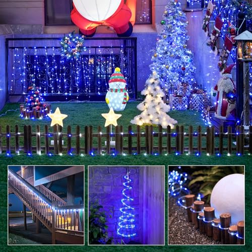 Battery Operated Rope Lights 2 Pack - Blue & White Outdoor Christmas String Lights