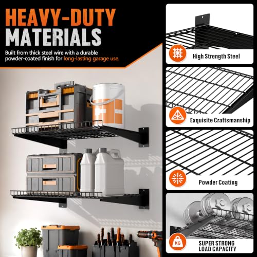 Black Wall Shelving 2-Pack - Heavy Duty Garage Storage 24x16.5 Inches