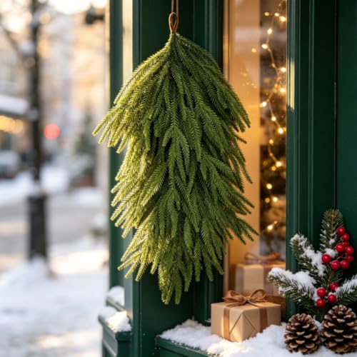 2 Pcs 25-Inch Realistic Norfolk Pine Swag for Front Door - Holiday & Decor