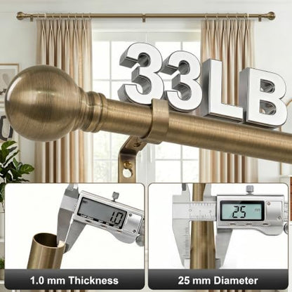 Heavy Duty Adjustable Antique Bronze Curtain Rod 16-88 Inch - 1 Inch Diameter - Blackout Support