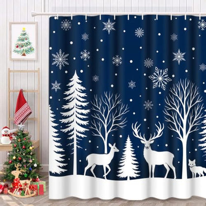 Bathroom Shower Curtain 72x78 Inches - Christmas Blue Winter Design