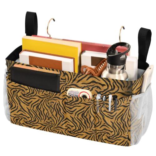 Animals Print Bedside Caddy with 6 Pockets, Hooks & Straps for Bed, Sofa, RV