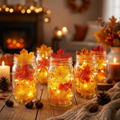 Fall-A 400 Pcs Autumn Maple Leaves Set - Fake Fall Leaves for Decorations