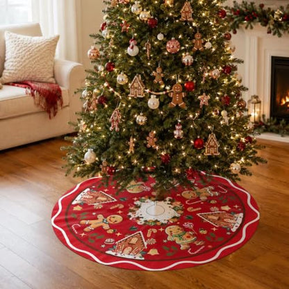 Christmas Tree Skirt 47 Inch Red Gingerbread House Candy Cane Decor