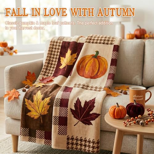Pumpkin Fall Throw Blanket 300GSM Cozy Microfiber 60x80 Inches