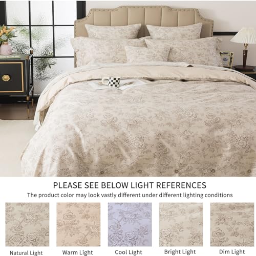FADFAY Full Size Taupe Mocha Floral Duvet Cover Set – 3-Piece Cotton Bedding