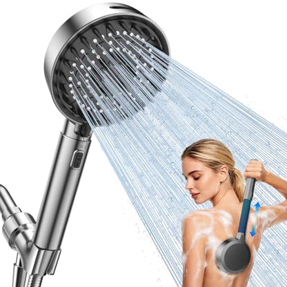 FEELSO 5-Inch High Pressure Handheld Shower Head with Extendable Telescopic System - Gray