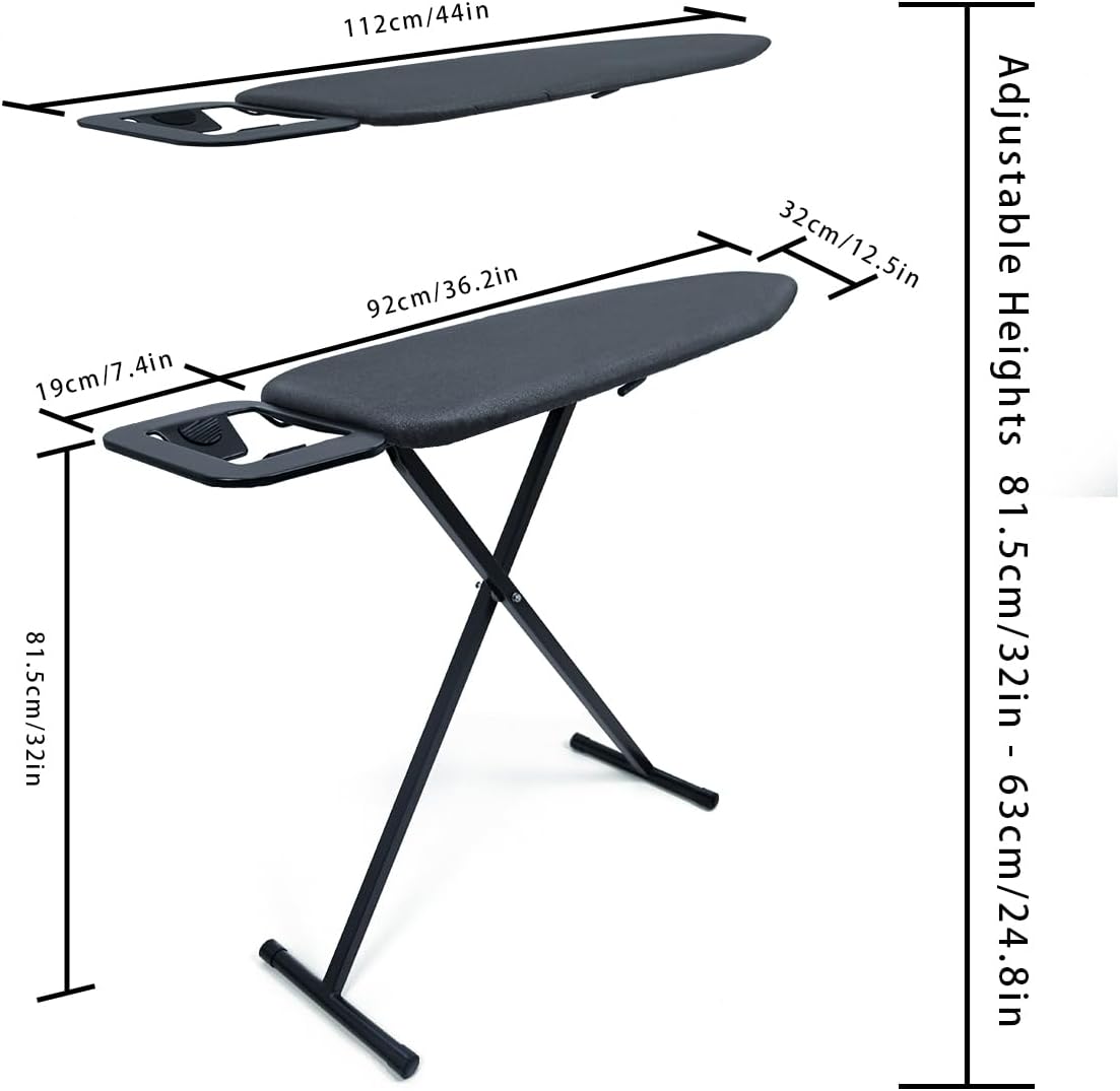 Duwee Ironing Board - 12"x36" Folding Design with Heat Resistant Cover & Thick Felt Pad - Compact & Lightweight, Black