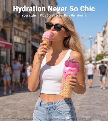 3D Strawberry Ice Cream Water Bottle 23.2oz Insulated Reusable Bottle
