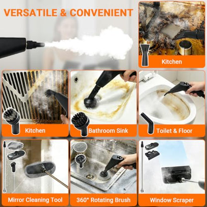 White Portable Steam Cleaner with 16 Accessories, Fast Heat Up, 6 Steam Levels