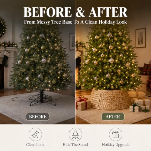 28 Inch Woven Rattan Christmas Tree Collar - Tree Skirt for Artificial Trees
