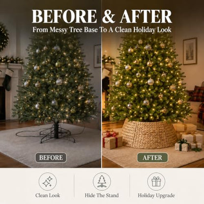 28 Inch Woven Rattan Christmas Tree Collar - Tree Skirt for Artificial Trees