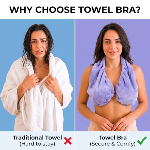 Hands-Free Shower Wrap Towel for Women, Adjustable, Large, Purple