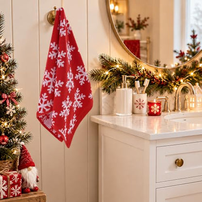 2pcs Christmas Snowflake Hand Towels Red White Seasonal Decor