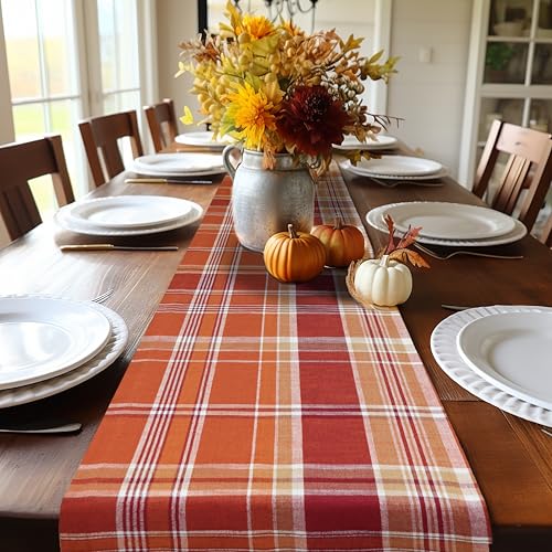 Rust Multicolor Harvest Plaid Table Runner - 13x108 Inches Cotton