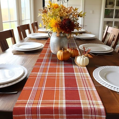 Rust Multicolor Harvest Plaid Table Runner - 13x108 Inches Cotton