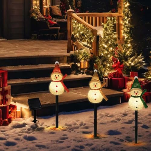 3PCS Solar Christmas Pathway Stakes Lights - Warm White Hat Variation