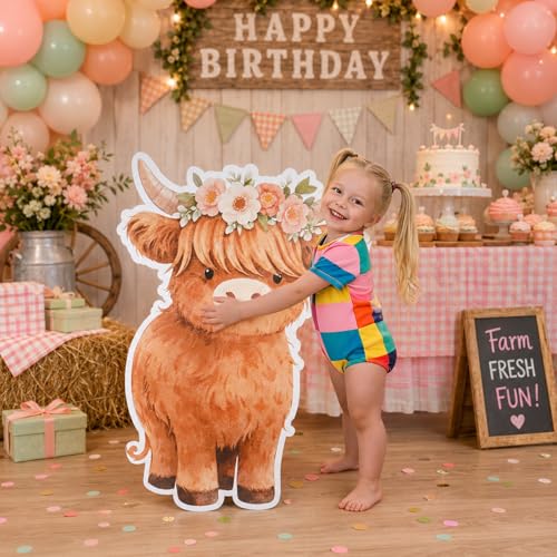 Farm Animal Cutouts Set - Highland Cow, Pony, Lamb & Pig for Barnyard Party Decorations - Variation of Farm Animal