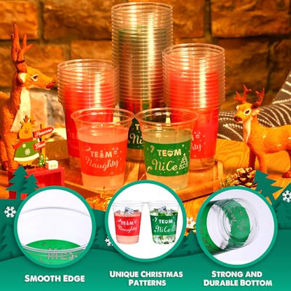 50 Pcs Christmas Disposable Plastic Cups 12 oz Naughty or Nice Team Design