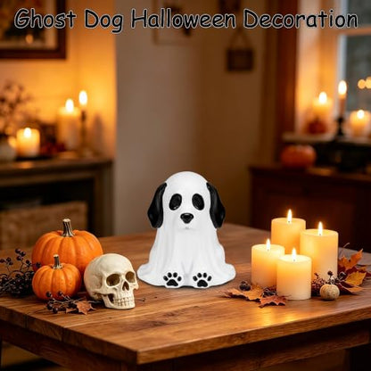 Mini Halloween Ghost Dog Figurines - Cute Resin Decor for Halloween and Shelf Display Variation of Halloween Decorations - Mini Cute Resin Ghost Dog for Halloween Decor