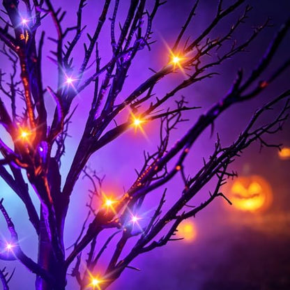 Orange Purple 2-Pack 24-Inch Black Halloween Trees with LED Lights & Timer