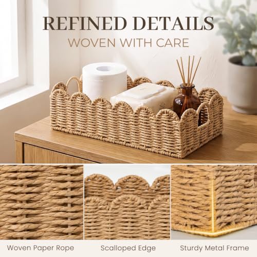 Scalloped Toilet Paper Storage Baskets Set of 2 - Neutral Handles