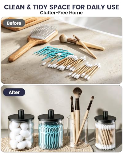 Black Glass Qtip Holder Dispenser - Bathroom Decor & Organizer, 4 Pack