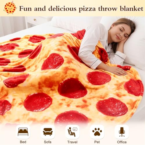 Mermaker Pepperoni Pizza Blanket 71 Inch Throw for Adults & Kids Crimson