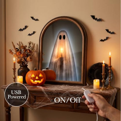 Light Up Ghost Mirror Halloween Decoration 10.6 x 13.1 Inches Spooky Wall Decor