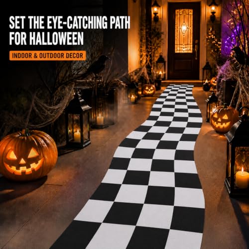 Halloween Checkerboard Runner Rug for Party Decor, 13.1 Ft