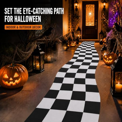 Halloween Checkerboard Runner Rug for Party Decor, 13.1 Ft