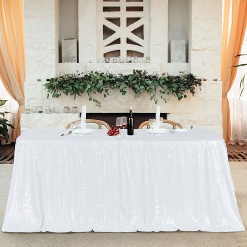White Sequin Tablecloth 60x120 Inch Rectangular Sparkly Fabric Party Decor Variation of THIS listing