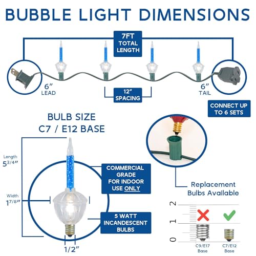 Novelty Lights Traditional Christmas Bubble Light Set - Red & Yellow, 6 Feet, 7 Bulbs