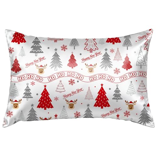 Queen Satin Pillowcase for Hair and Skin with Hidden Zipper - Christmas & New Year Variation
