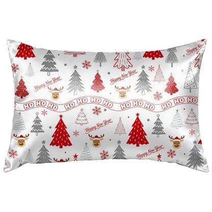 Queen Satin Pillowcase for Hair and Skin with Hidden Zipper - Christmas & New Year Variation